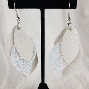 Leather Sparkle Leaf Drop Earrings